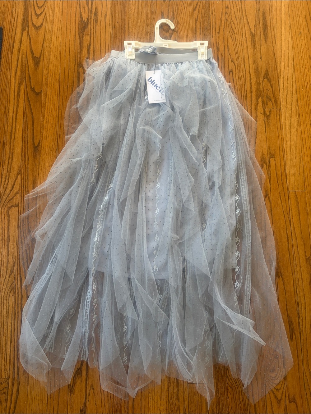 Blueb Swiss Dot Embroidered Tulle Ruffle Maxi Skirt